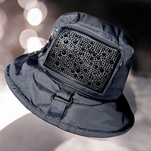 MADDEN NYC Puffer Bucket Hat with Rhinestone Zipper Purse - Picture 8 of 10